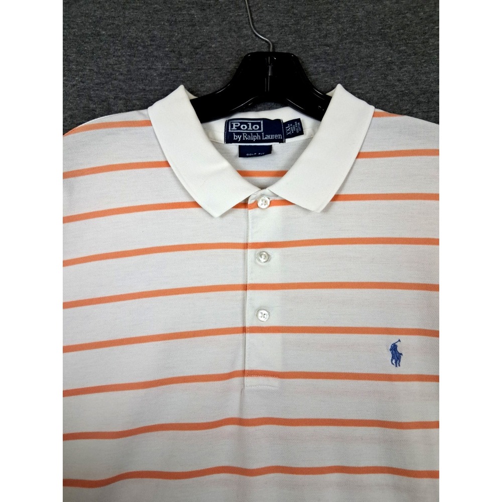 Polo Ralph Lauren Mens Shirt 2XL Orange Stripe Small Pony Golf Fit 90s Preppy